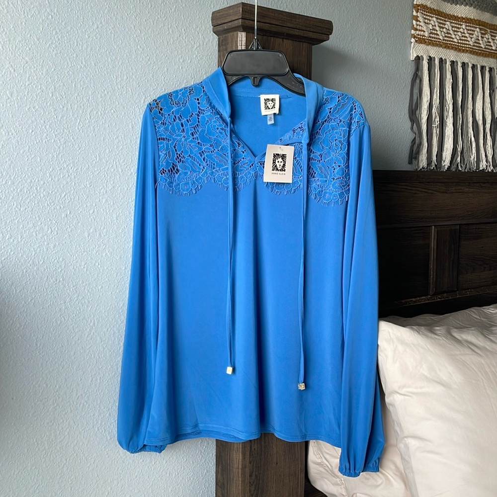 NWT ANNE KLEIN Tie Neck Stretch Jersey Blouse